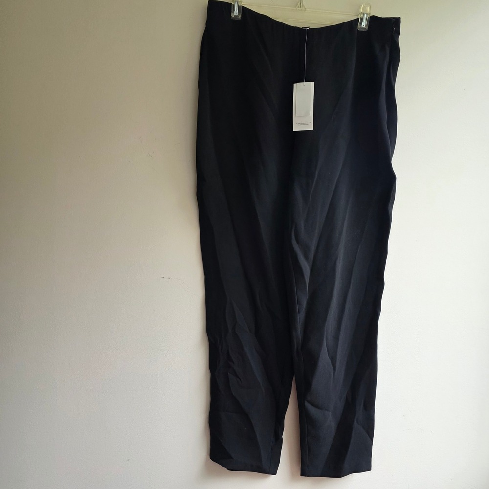 Eileen Fisher Heavyweight Silk Georgette Crepe Pants Black Size L NWT
